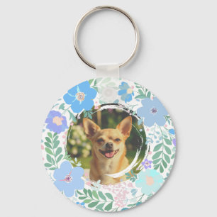 Chihuahua Pastell Blau Blumenkranz Maßgeschneidert Schlüsselanhänger