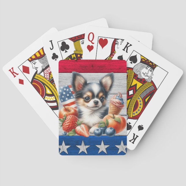 Chihuahua Patriotic Fruit USA Long Hair Chihuahua Spielkarten (Rückseite)