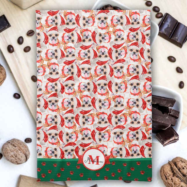 Chihuahua Pattern Monogram Christmas Dog Geschirrtuch (Von Creator hochgeladen)