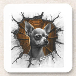 Chihuahua Peers Through A Grey Wooden Wall Getränkeuntersetzer