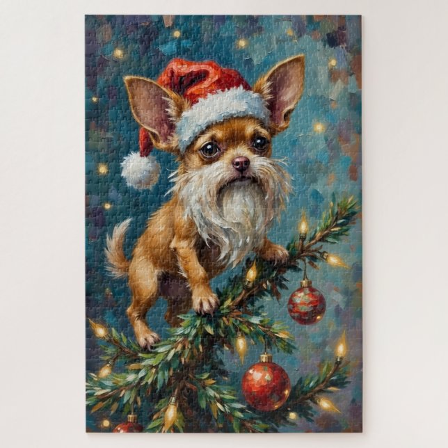 Chihuahua Perched Atop the Christmas Tree Hat Puzzle (Vertikal)