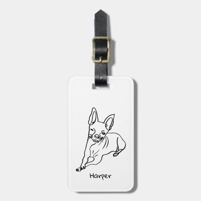 Chihuahua: Personalisierte Art Deco Gepäckanhänger (Vorderseite vertikal)