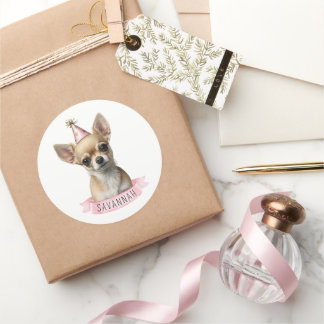 Chihuahua Pink Whimsical Niedlich Illustration Runder Aufkleber