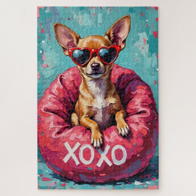 Chihuahua Pop Art Heart Sunglasses Valentine Puzzle (Vertikal)