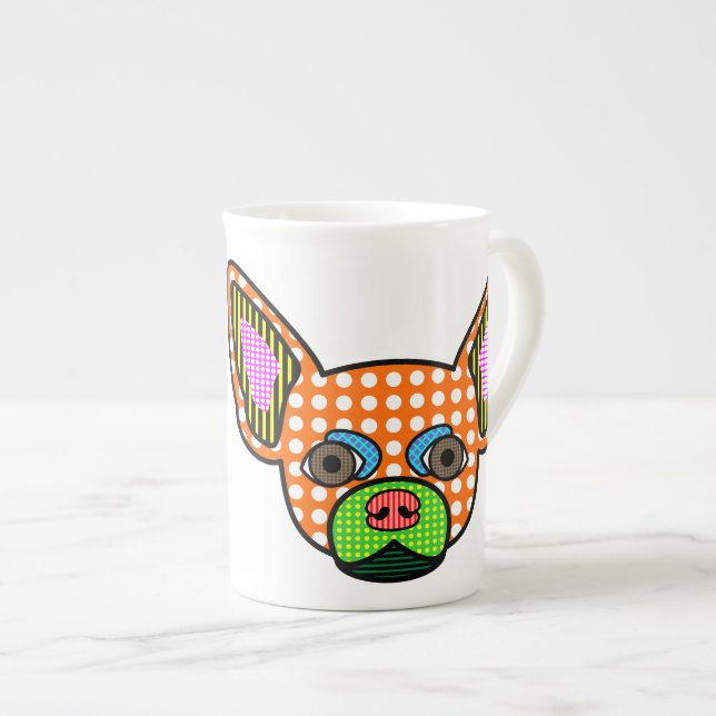 Chihuahua-Pop-Kunst Prozellantasse (Vorderseite Rechts)