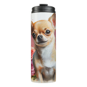 Chihuahua Portrait mit Herz-Hintergrund Thermosbecher