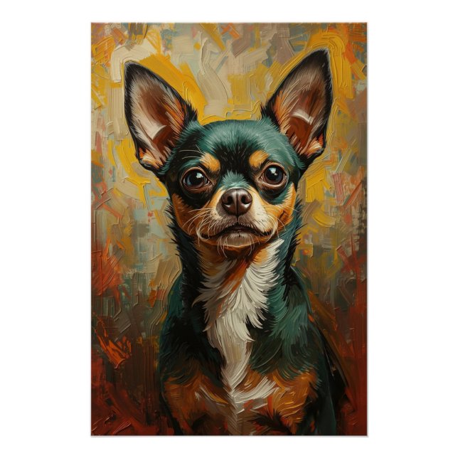Chihuahua Portrait Vibrant Ölgemälde Poster (Vorderseite)