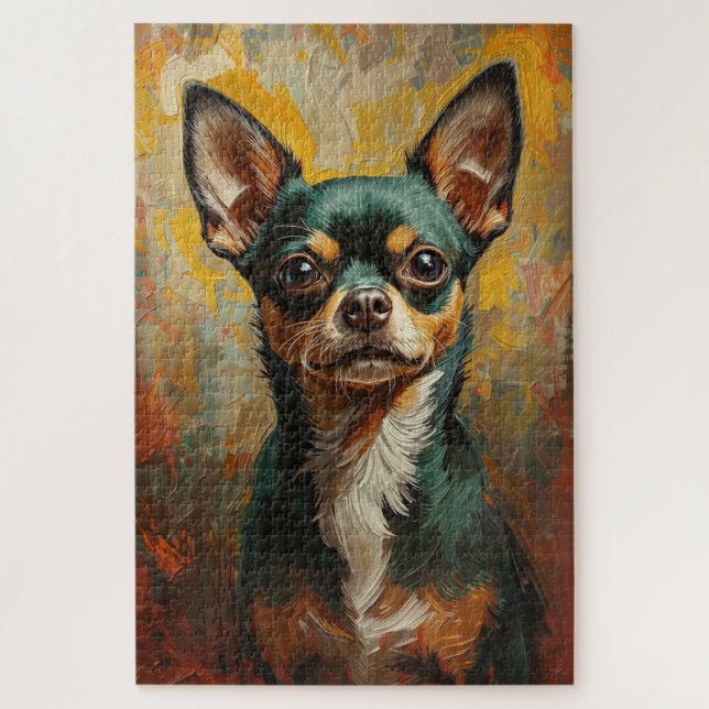 Chihuahua Portrait Vibrant Ölgemälde Puzzle (Vertikal)