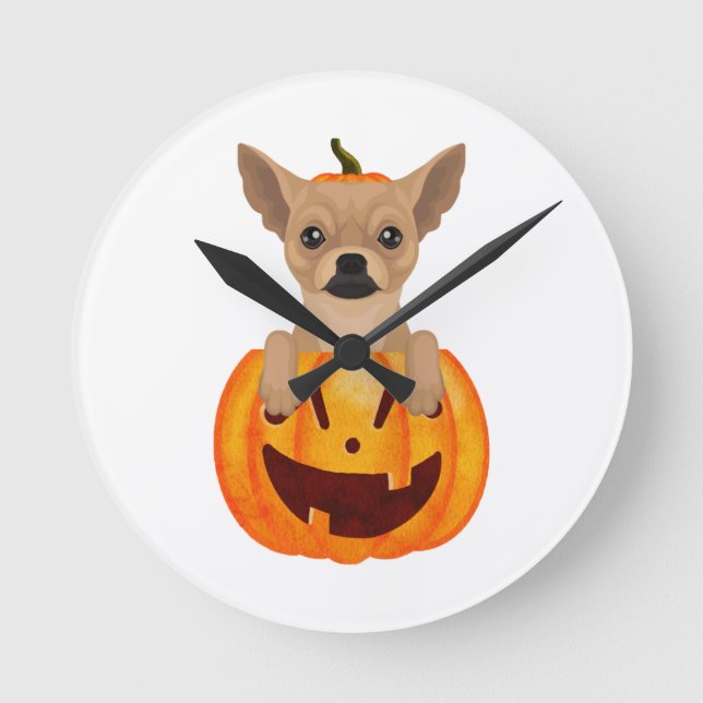 Chihuahua Pumpkin   Runde Wanduhr (Vorderseite)