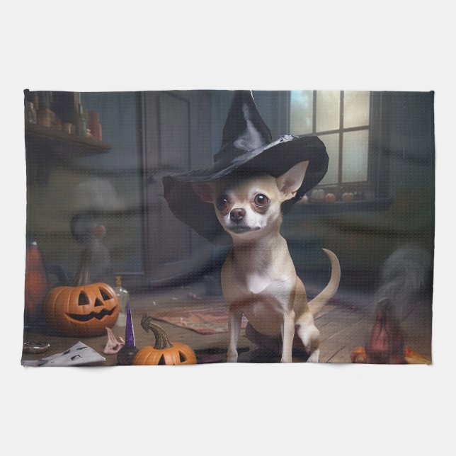 Chihuahua Pumpkins Halloween Beängstigend Geschirrtuch (Horizontal)