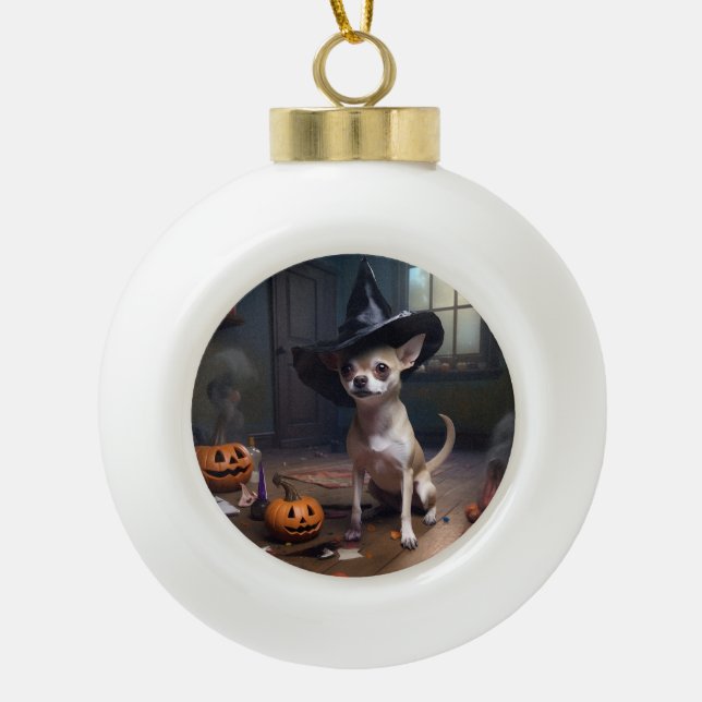 Chihuahua Pumpkins Halloween Beängstigend Keramik Kugel-Ornament (Vorderseite)