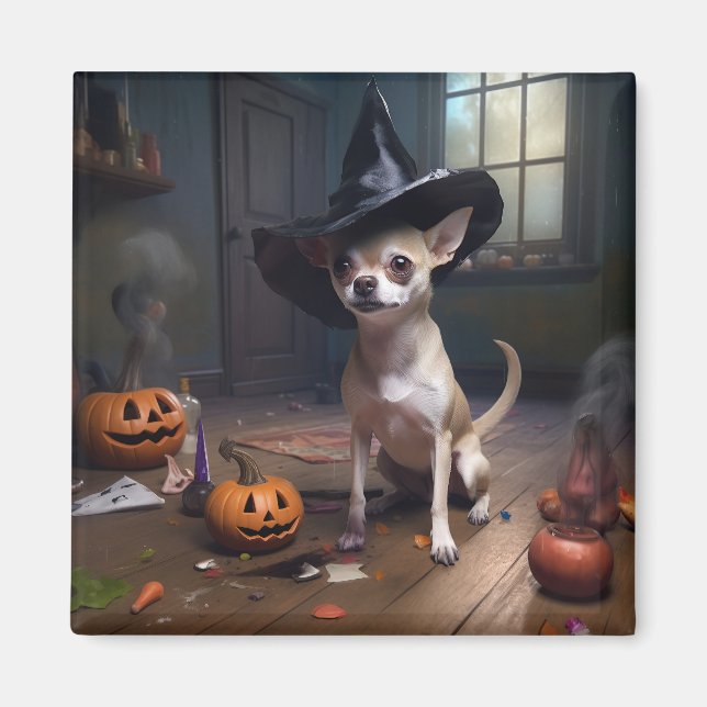 Chihuahua Pumpkins Halloween Beängstigend Magnet (Vorne)