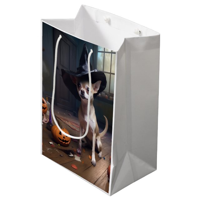 Chihuahua Pumpkins Halloween Beängstigend Mittlere Geschenktüte (Vorderseite Schrägansicht)