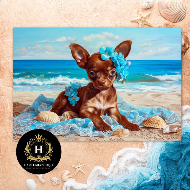 Chihuahua Puppy Blue Floral Beach Decoupage Seidenpapier (Von Creator hochgeladen)