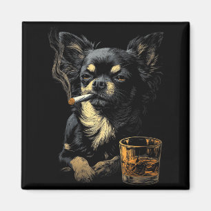 Chihuahua raucht Zigarette Whisky Liebhaber Lustig Magnet