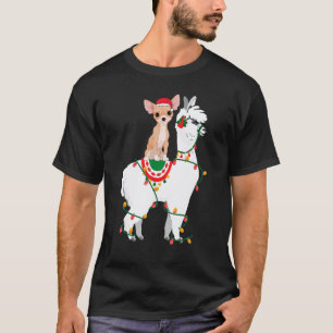 Chihuahua reitet auf Lama und beleuchtet Weihnacht T-Shirt