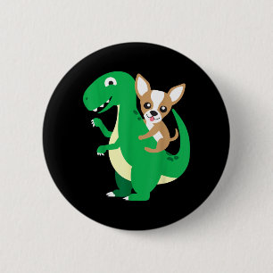 Chihuahua Reitet T-Rex Dinosaur Dino Hund Hallowee Button