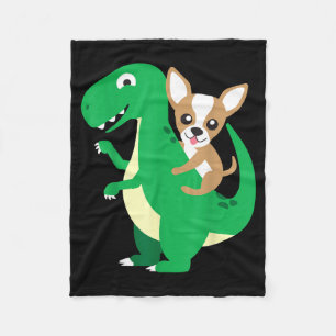Chihuahua Reitet T-Rex Dinosaur Dino Hund Hallowee Fleecedecke