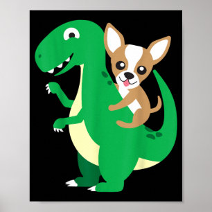 Chihuahua Reitet T-Rex Dinosaur Dino Hund Hallowee Poster