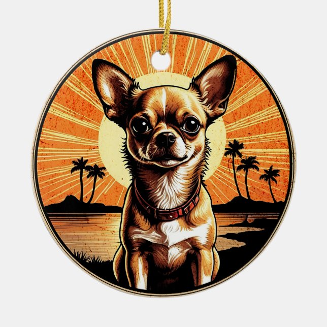Chihuahua Retro Sunset Dog Lover Keramik Ornament (Vorne)