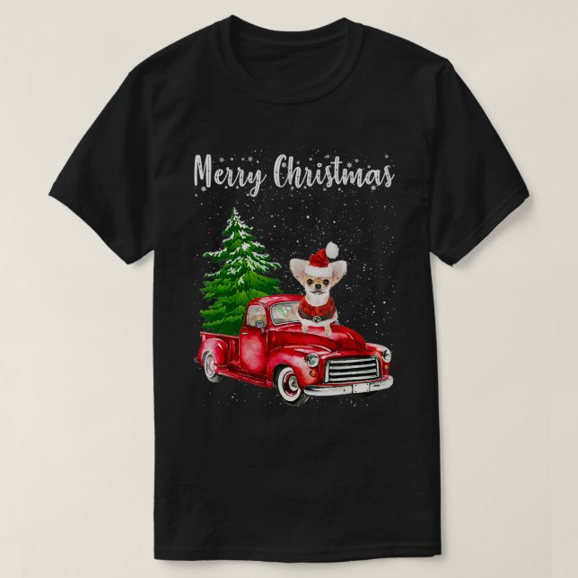 Chihuahua Riding Red Truck Merry Christmas Dog Lov T-Shirt (Design vorne)