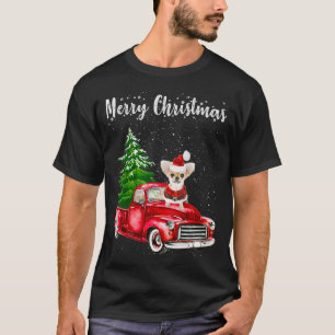 Chihuahua Riding Red Truck Merry Christmas Dog Lov T-Shirt