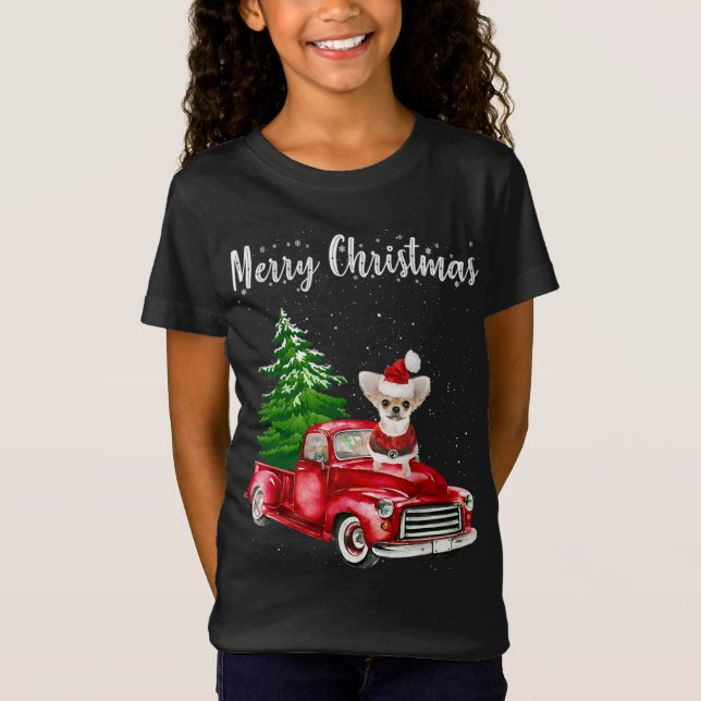 Chihuahua Riding Red Truck Merry Christmas Dog Lov T-Shirt (Vorderseite)