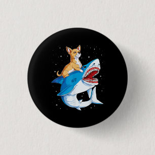 Chihuahua Riding Shark Jawsome Space Galaxy Angepa Button
