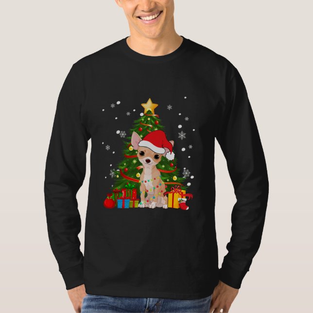 Chihuahua Santa Christmas Tree Light Pajama Dog T-Shirt (Vorderseite)