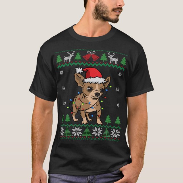 Chihuahua Santa Claus Hat und Lights Chihuahua ugl T-Shirt (Vorderseite)