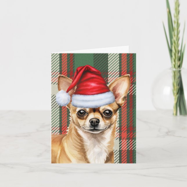 Chihuahua Santa Dog Red Green Karierte Weihnachten (Vorderseite)