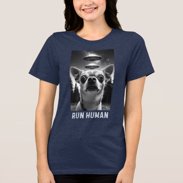 Chihuahua Selfie UFO Invasion Fun Quirky Tri-Blend Shirt (Vorderseite)