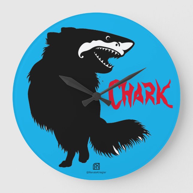 Chihuahua + Shark = Chark Große Wanduhr (Vorderseite)