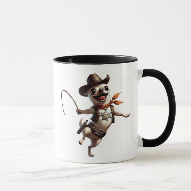 Chihuahua, Sheriff des Wilden Westens mit seinem L Tasse (Rechts)
