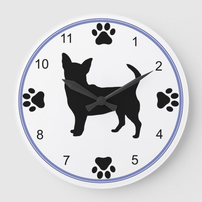 Chihuahua-Silhouette Große Wanduhr (Vorderseite)