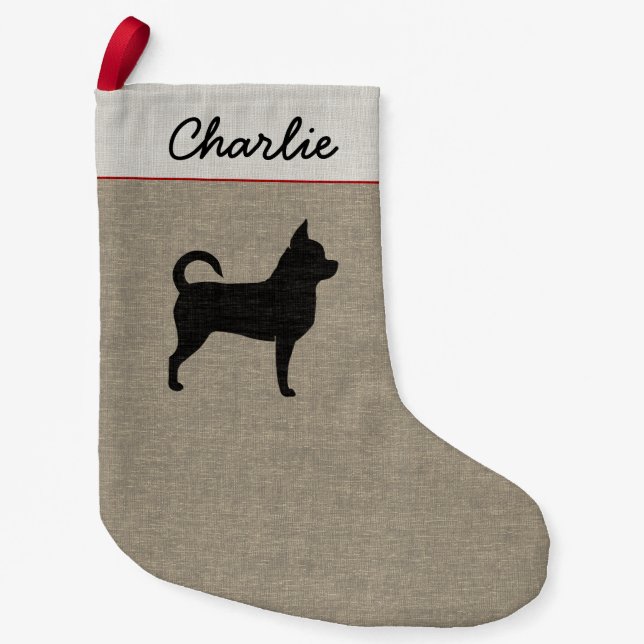 Chihuahua-Silhouette-niedlicher Kleiner Weihnachtsstrumpf (Vorderseite)