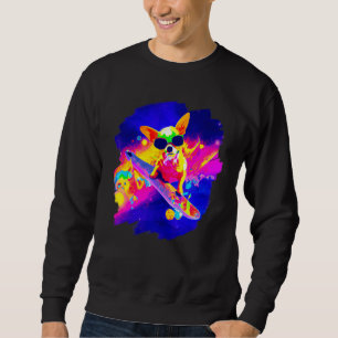 Chihuahua Skateboardfahren Weltraum Retro Vintage Sweatshirt