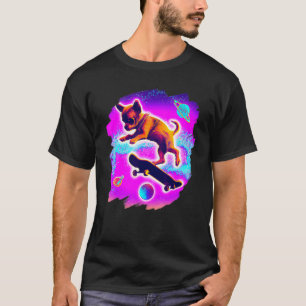 Chihuahua Skateboardfahren Weltraum Retro Vintage T-Shirt