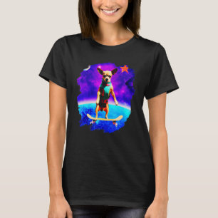 Chihuahua Skateboardfahren Weltraum Retro Vintage T-Shirt