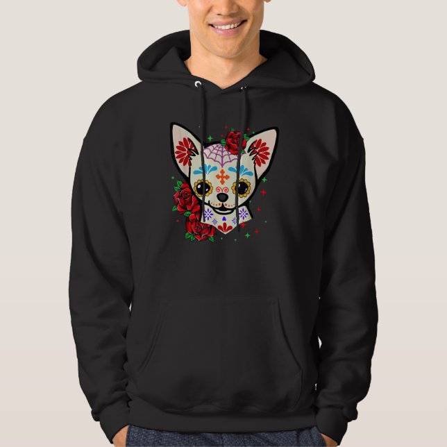 Chihuahua Skulls Day of the Dead Sugar Skull Hund  Hoodie (Vorderseite)