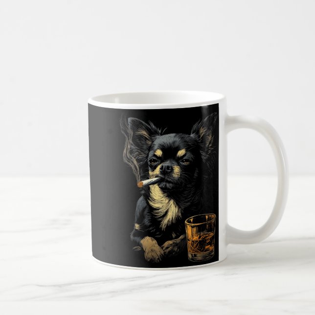 Chihuahua Smoking Cigarette Whisky Lover Funny Dog Kaffeetasse (Rechts)