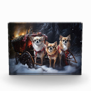 Chihuahua Snowy Sleigh Weihnachtsdekor Fotoblock