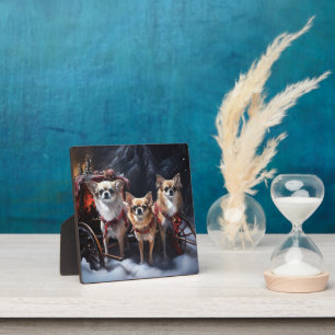 Chihuahua Snowy Sleigh Weihnachtsdekor Fotoplatte