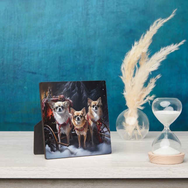 Chihuahua Snowy Sleigh Weihnachtsdekor Fotoplatte (InSitu)