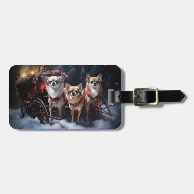 Chihuahua Snowy Sleigh Weihnachtsdekor Gepäckanhänger (Vorderseite horizontal)