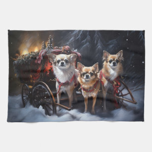 Chihuahua Snowy Sleigh Weihnachtsdekor Geschirrtuch