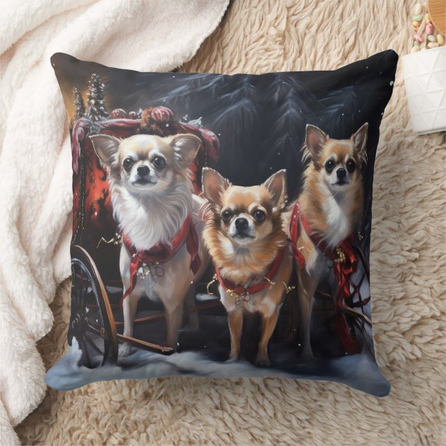 Chihuahua Snowy Sleigh Weihnachtsdekor Kissen (Decke)