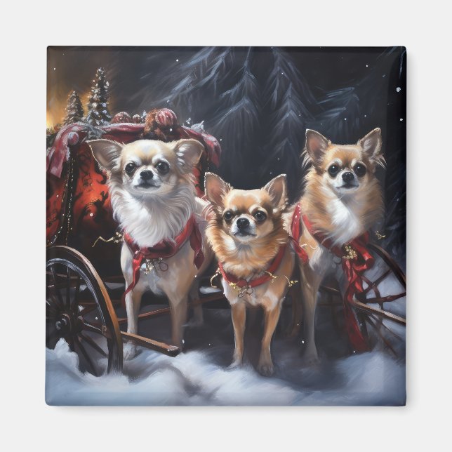 Chihuahua Snowy Sleigh Weihnachtsdekor Magnet (Vorne)