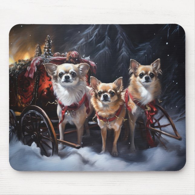 Chihuahua Snowy Sleigh Weihnachtsdekor Mousepad (Vorne)