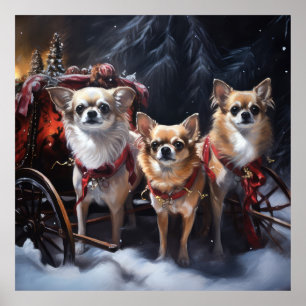 Chihuahua Snowy Sleigh Weihnachtsdekor Poster